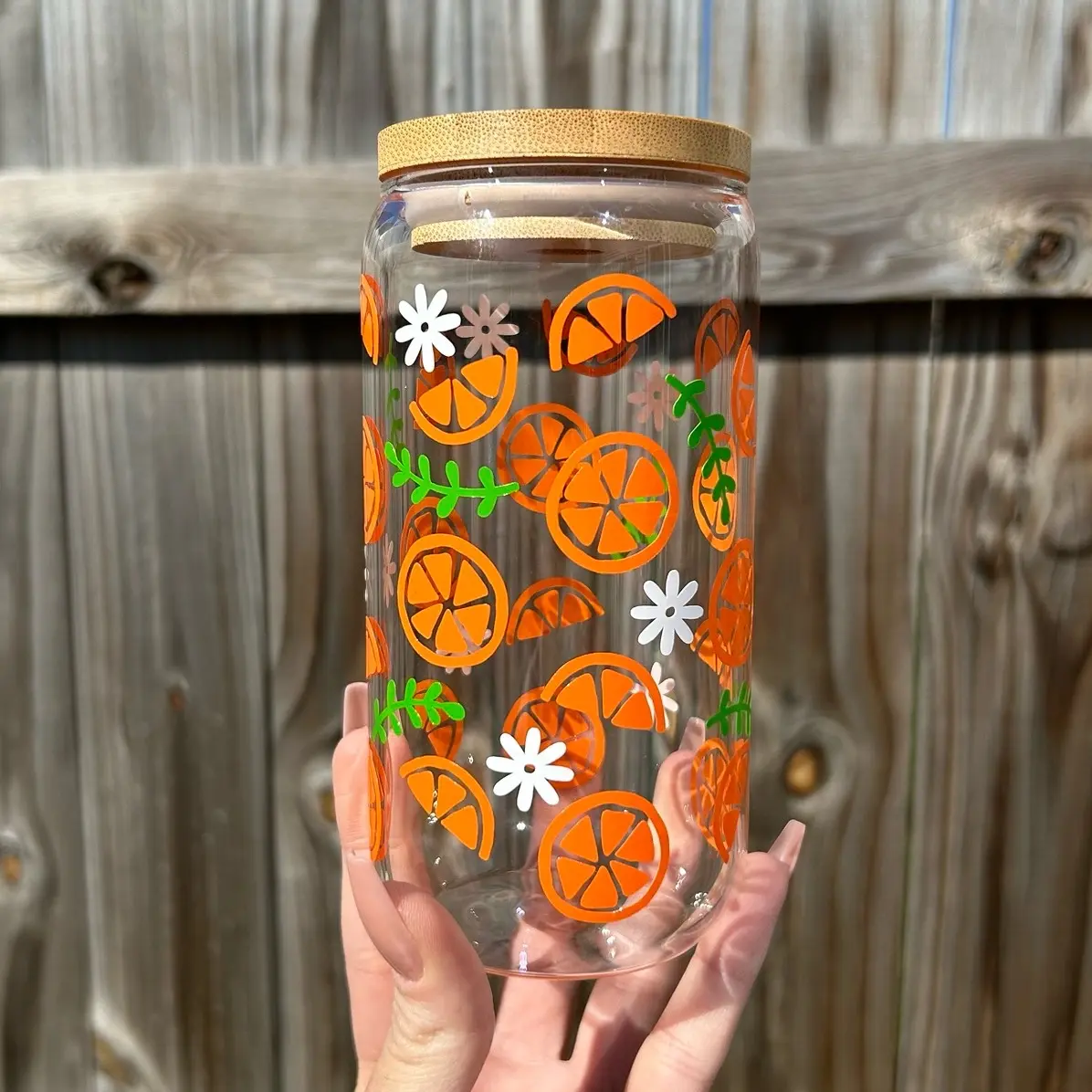 Orange Daisy Glass Cup