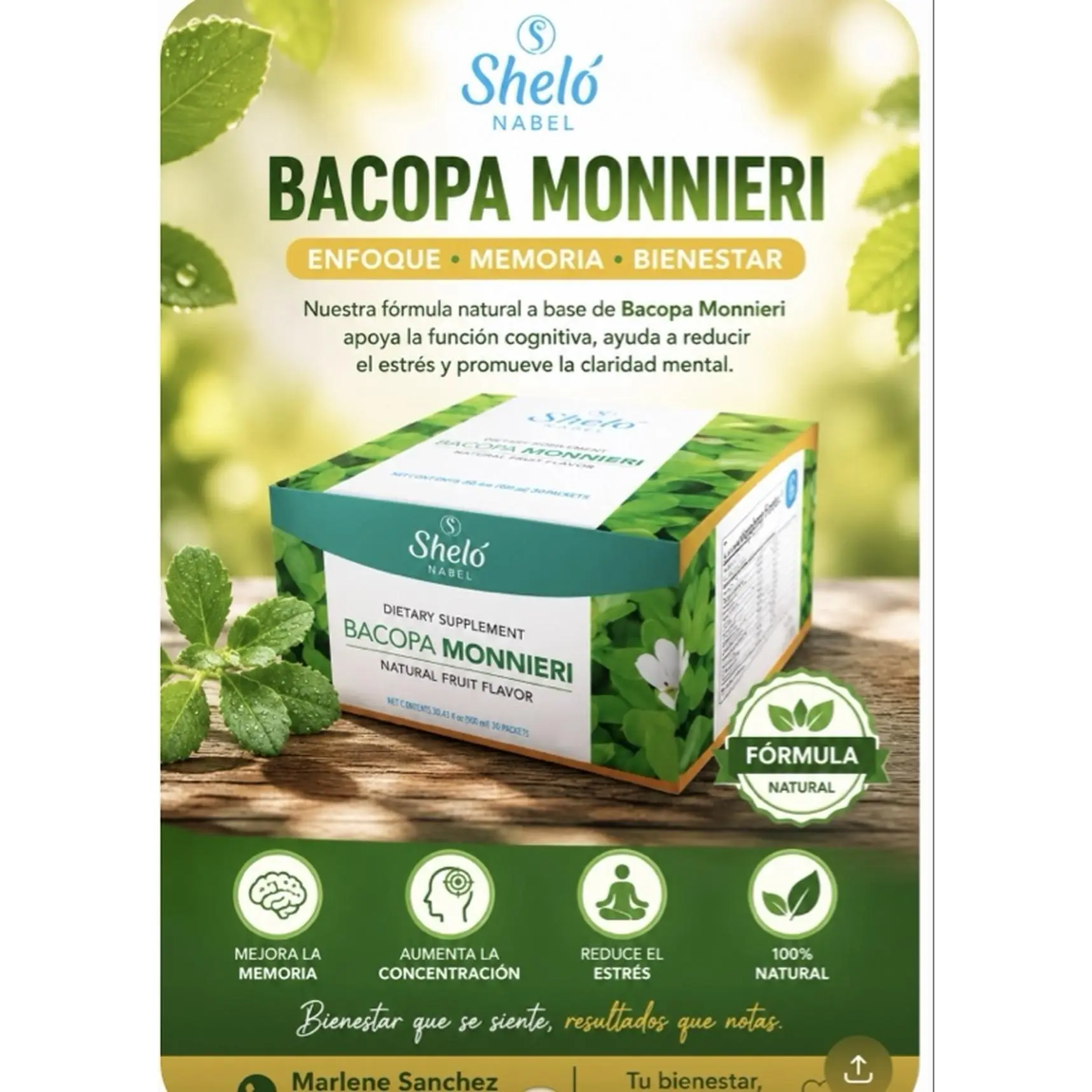 Sheló Nabel Bacopa Monnieri Enfoque Memoria Bienestar Natural Fruit Flavor 100% Natural Formula