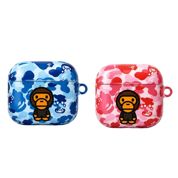 Cute Monkey Camo AirPods Case | Cartoon Style Protective Cover for AirPods Gen 1/2/3/4 & Pro 1/2/3 | Blue Pink Camouflage Earbuds Case