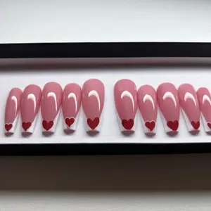 Rosy Pink Heart French WhiteValentines Nails|Luxury Presson Nails |Glue on Trendy Nails|Handmade Nails|Gel X Nails