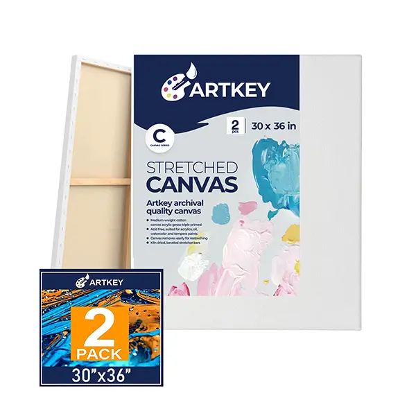 Stretched Canvases for Painting 30x36 Inch 2-Pack, 12.3 oz Triple Primed Acid-Free 100% Cotton Blank Canvas, Art Canvases for Oil Paint Acrylics Pouring & Wet Art Media, Pour Painting