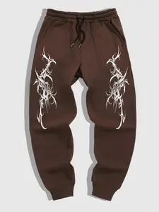 Men's Gothic Style Graphic Print Drawstring Waist Sweatpants, Regular Fit Casual Comfy Jogger Pants for Spring & Fall, Fashion Men's Bottoms for Daily Wear