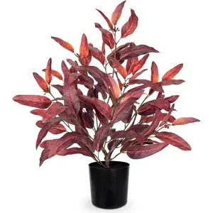Briful Artificial Plant Farmhouse Table Decor, Burgundy Eucalyptus Plant Home Indoor Decor, Fake Plants for Office Coffee Living Room Decorations