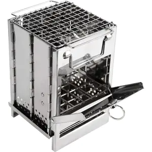 Portable Stainless Steel Camp Stove with Folding Grill for Outdoor Cooking