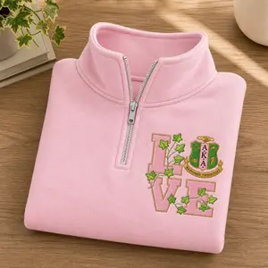 Alpha Kappa Alpha AKA Embroidered Quater Zip, Vintage 1908 Pink and Green Ivy Leaf Crewneck, Greek Life Apparel, Mother's Day Gift