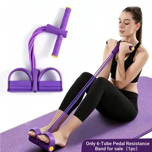 1PC Upgraded 6-Tube Resistance Band, Heavy Duty Pull Rope with Comfort Grip, Purple Exercise Band for Home Gym, Strength Training & Fitness Workout Equipment