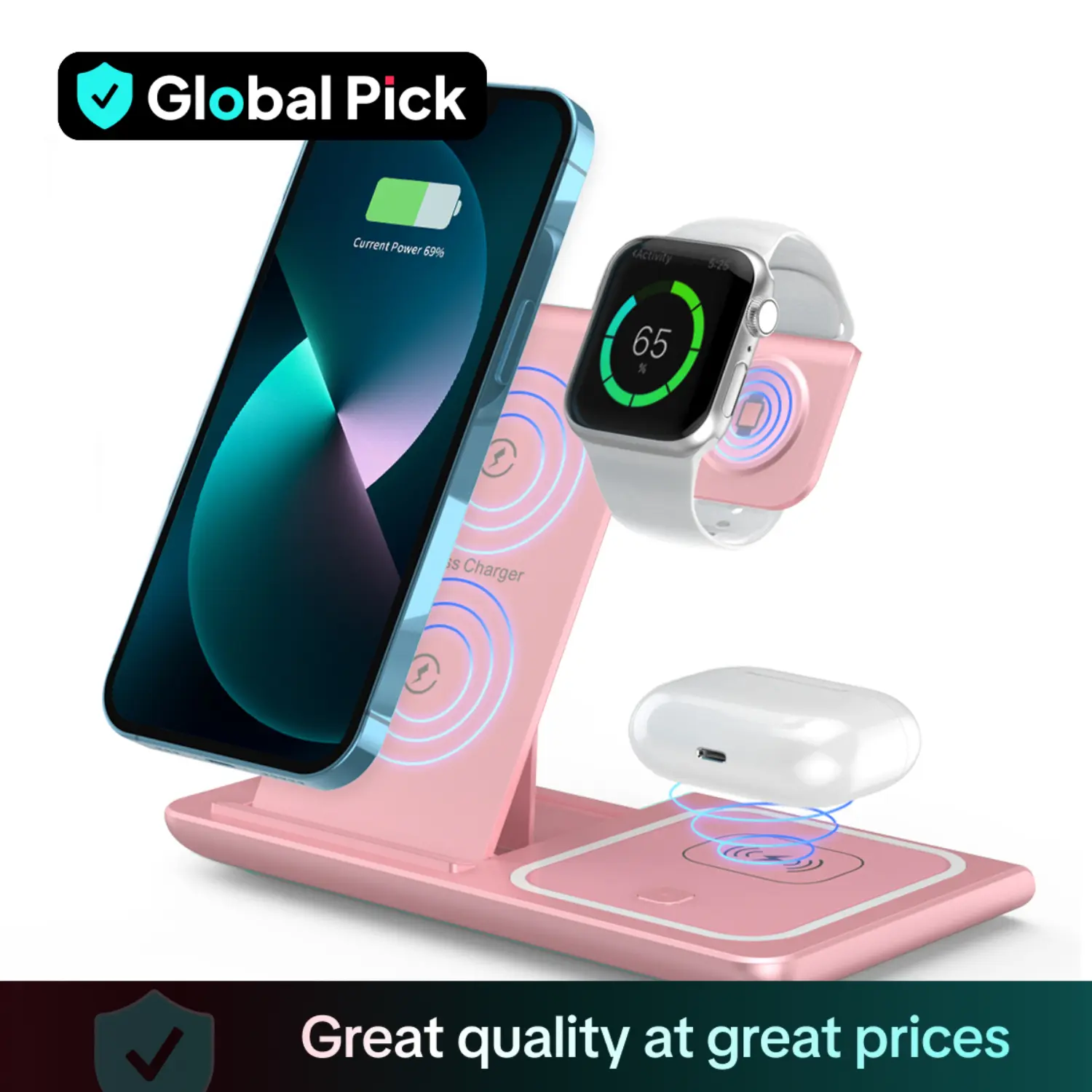 3-in-1 Wireless Smart Watch Charger, 15W Fast Wireless Charger for Wearable Devices, Foldable Charging Station for iPhone & Samsung Phone & iWatch & A