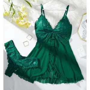 Sexy Lace Nightgown with Ruffled Hem and Tie-Back Detail - Elegant Sleepwear for Women, Perfect for Romantic Occasions, Romantic Nightwear | Ruffled Hem Dress | Lace Fabric, Lace Nightgown