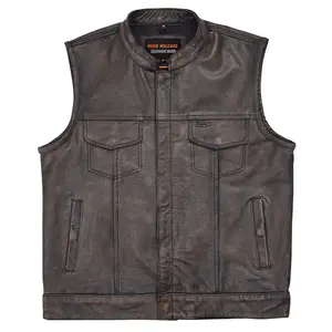 High Mileage Mens Premium Cowhide Distressed Brown SOA Style Biker Club Leather Motorcycle Vest