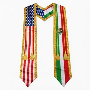 Virgen de Guadalupe Graduation Stole 2025/2026 - Mexican Black Sash with Butterflies & Gold Trim Cultural Pride Satin Fabric Shawl