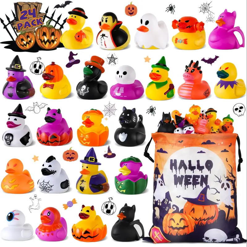 24 Pack Halloween Rubber Ducks with a Bag, Halloween Party Favors Halloween Basket Stuffers, Bath Toys for Kids, Goodie Bag Fillers, Halloween Jeep Ducks for Ducking Exchange Gifts for Girls Boys