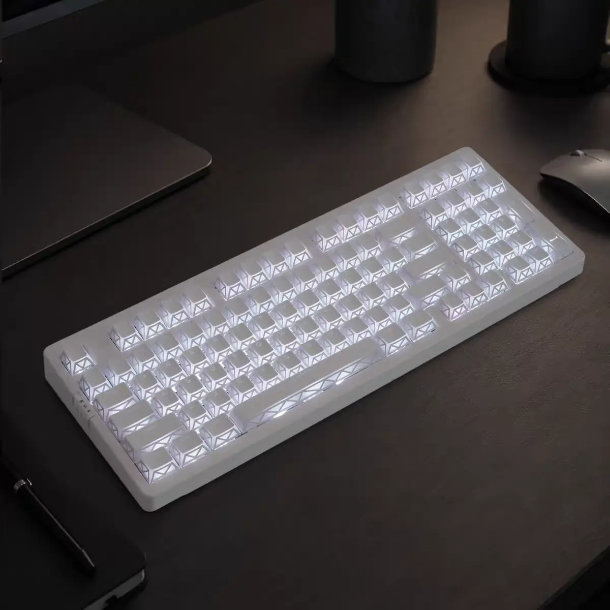 Yuguang Cherry Profile PBT Keycaps Set, 3 Colors White Aqua Pink Dye-Sub Custom Key Caps For MX Mechanical Keyboard