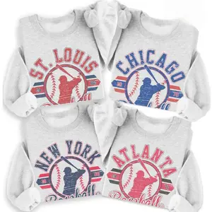 Vintage Baseball Sweatshirt, Retro Established City Baseball Pullover, Ash Color Sports Unisex Crewneck, Casual Graphic Top