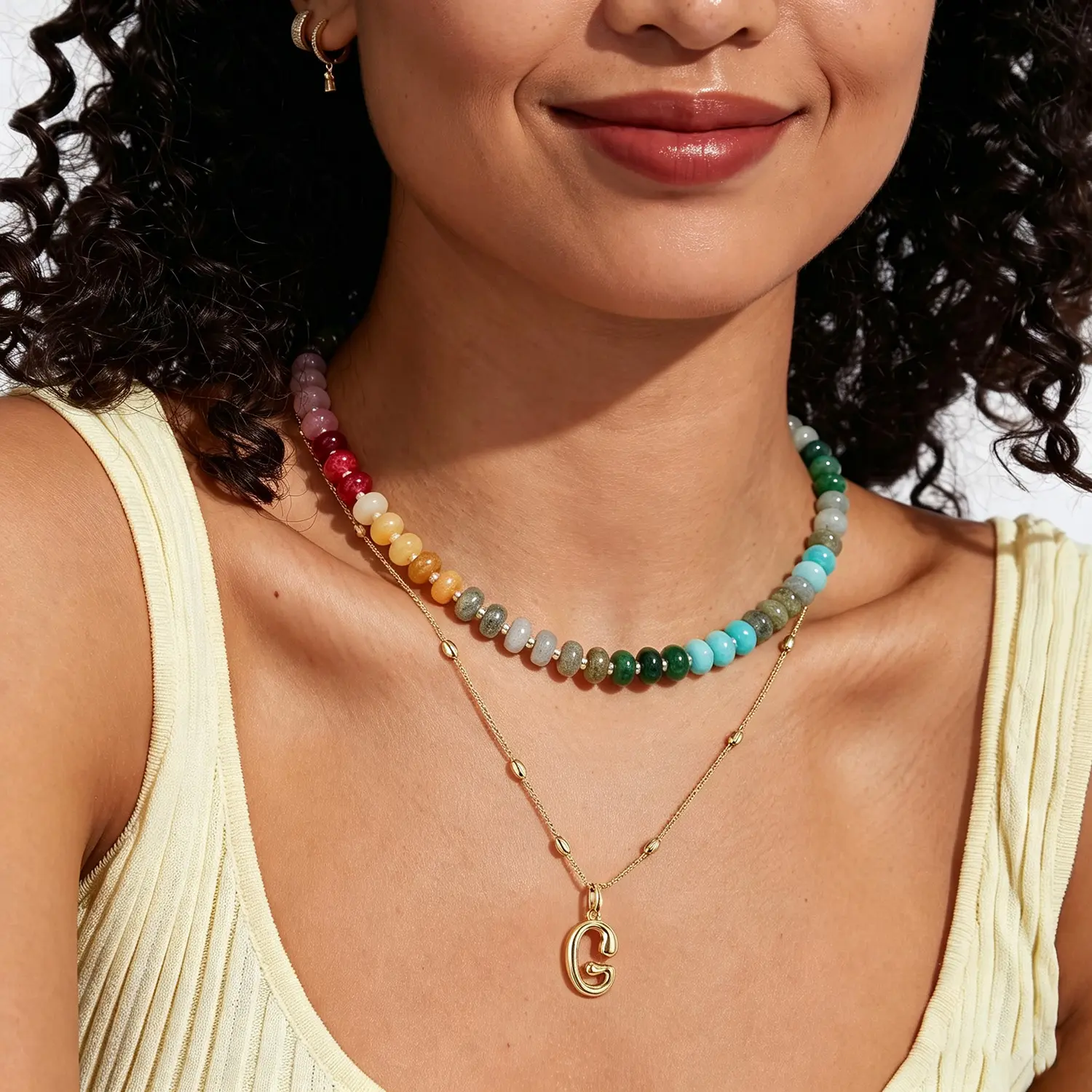 Women's Beaded Gemstone Necklace, Colorful Boho Gemstone Choker Necklace, Natural Stone Summer Beach Handmade Jewelry Gifts
