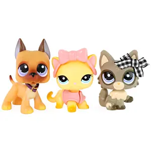 3PCS Mini Pet Figures Playset, Great Dane Dog, Yellow Cat & Wolf Cat Action Figurines with Accessories, Collectible Small Animal Toys with Bow, Outfit & Collar, Ideal Gift for Kids Ages 4+