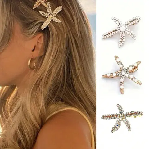 3pcs Vintage Faux Pearl Decor Starfish Shaped Hair Clip, Suitable For Women And Girls For Daily Wear, Claw Clips, Hair Bun Accessories, Hairclips