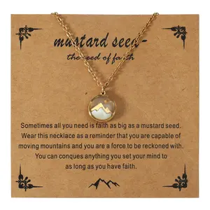 Gold Mountain and Mustard Seed Necklace Faith Necklace for Women, Gold Mountain and Mustard Seed Pendant Necklace Religious Christian Jewelry Gift for Mom Friends Grandma