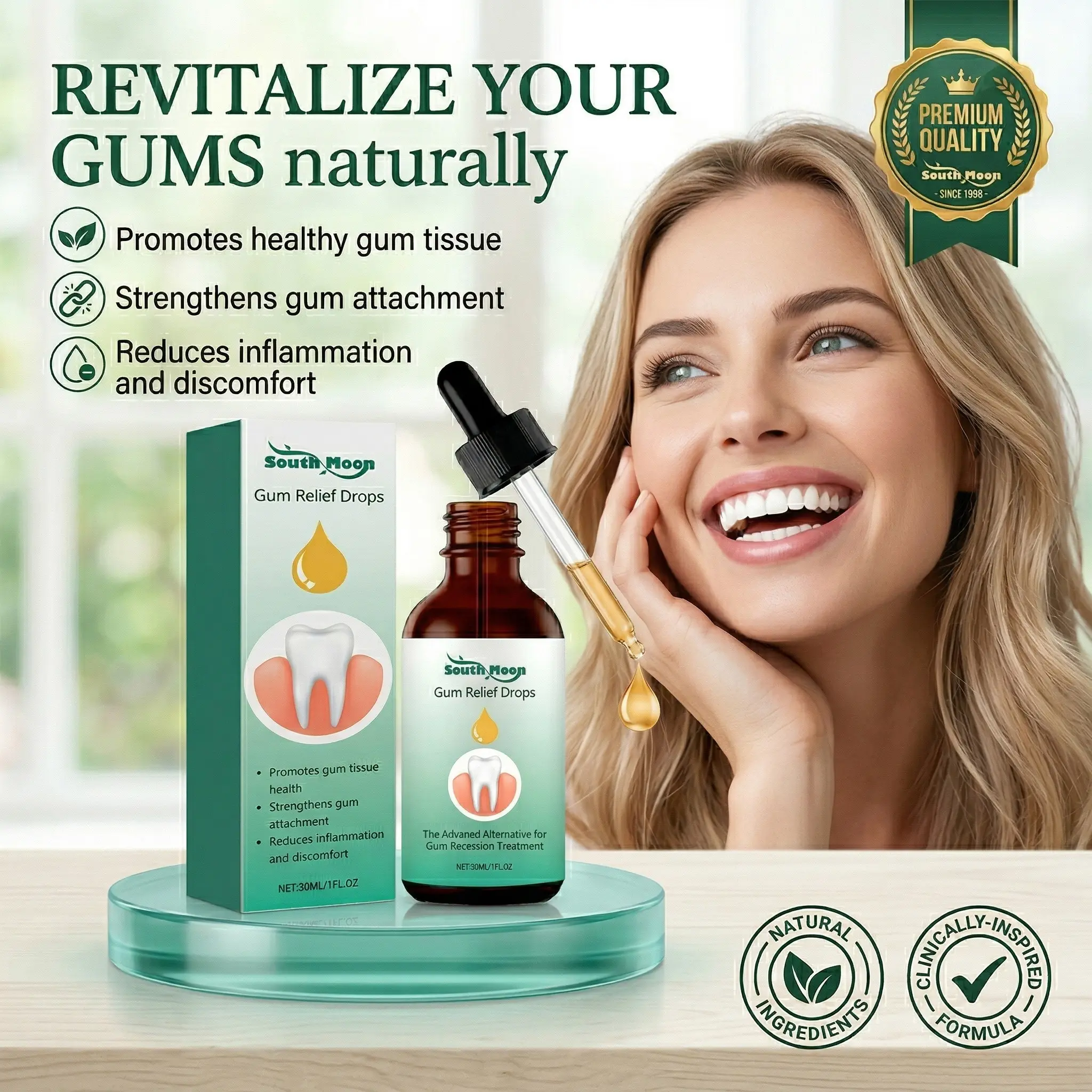 Gum Relief Drops | Advanced Formula for Gum Recession & Gingivitis | Professional Gum Regrowth Treatment | Natural Oral Care Essence 30ml Whitening