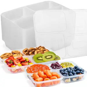 Snack Containers, Reusable Condiment Box with Lids, 4 Compartment Sauce Cups, Small Plastic Tray Divider for Adults, 30 Pack