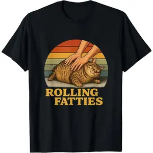 100% Cotton Cat Rolling Fatties Funny Cat T-Shirt