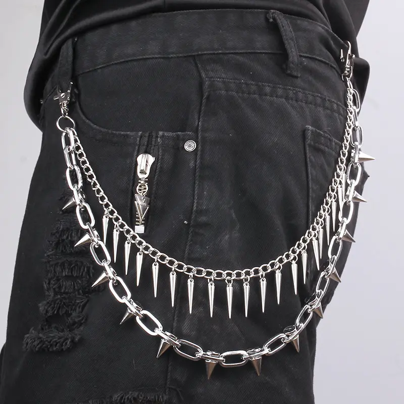Punk Spikes Pants Chain Heavy Metal Wallet Chain Goth Emo Aesthetic Multilayer Jean Chain Belt Rock Hip Hop Club Rave Party Streetwear Gift
