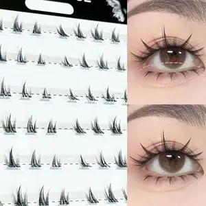 Thick Anime Style Cartoon Eyes, Volume False Eyelashes Devil Style Glue-free Upper Eyelashes 60 Clusters + Glue-free Lower Eyelashes 60 Clusters Combination, Be Purchased Separately. Volume Individual Lashes Comes with Adhesive Strip Extension Clusters