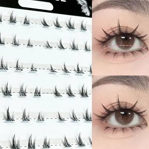 Dense Anime Cartoon Devil Glue‑Free False Lashes, 60 Upper & 60 Lower Clusters Sold Separately, Self‑Adhesive Extended Realistic Lash Clusters for Manga Big Eyes