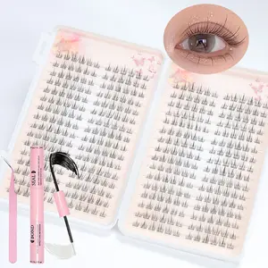 384 Lazy Trilogy Sunflower False Eyelash Book+Double headed Adhesive+False Eyelash Special Clip, Girl Group Natural Single Cluster Grafting Large Capacity Eyelash Set, False Eyelash Book Set,, Cosmetic Individual Eyelash Kit, Diy Dramatic Lashes