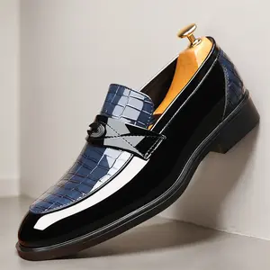 Men's Croc-Embossed Patent Leather Loafers, Formal Slip-On Dress Shoes85668