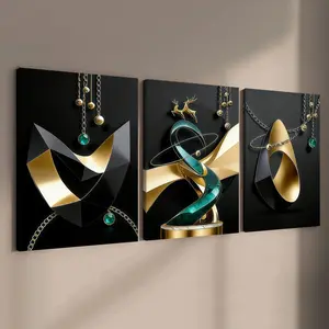 3-count wooden frame canvas, light luxury abstract geometric decorative poster, Modern Abstract Design, modern high-end sense and entrance hall fashion poster, family poster, modern home decoration, waterproof art