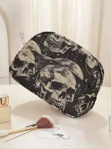 Portable Travel Cosmetic Bag with Skull Pattern, Large Capacity Makeup Organizer, Cute Fashion Storage Box for All Seasons