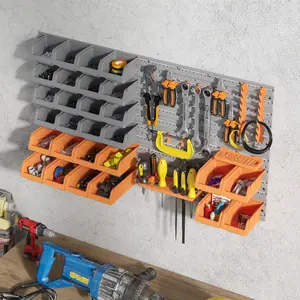 44 PCS Wall Mounted Pegboard Tool Organizer Rack Kit Orange with Various Sized Storage Bins Pegboard and Hooks for Garage Workshop Shed Screwdriver Hammer Plier