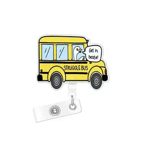 Acrylic Bus Design Badge Holder, 1 Count Creative Badge Reel, Identification Badges & Supplies for Nurse Doctor Student Worker Volunteer