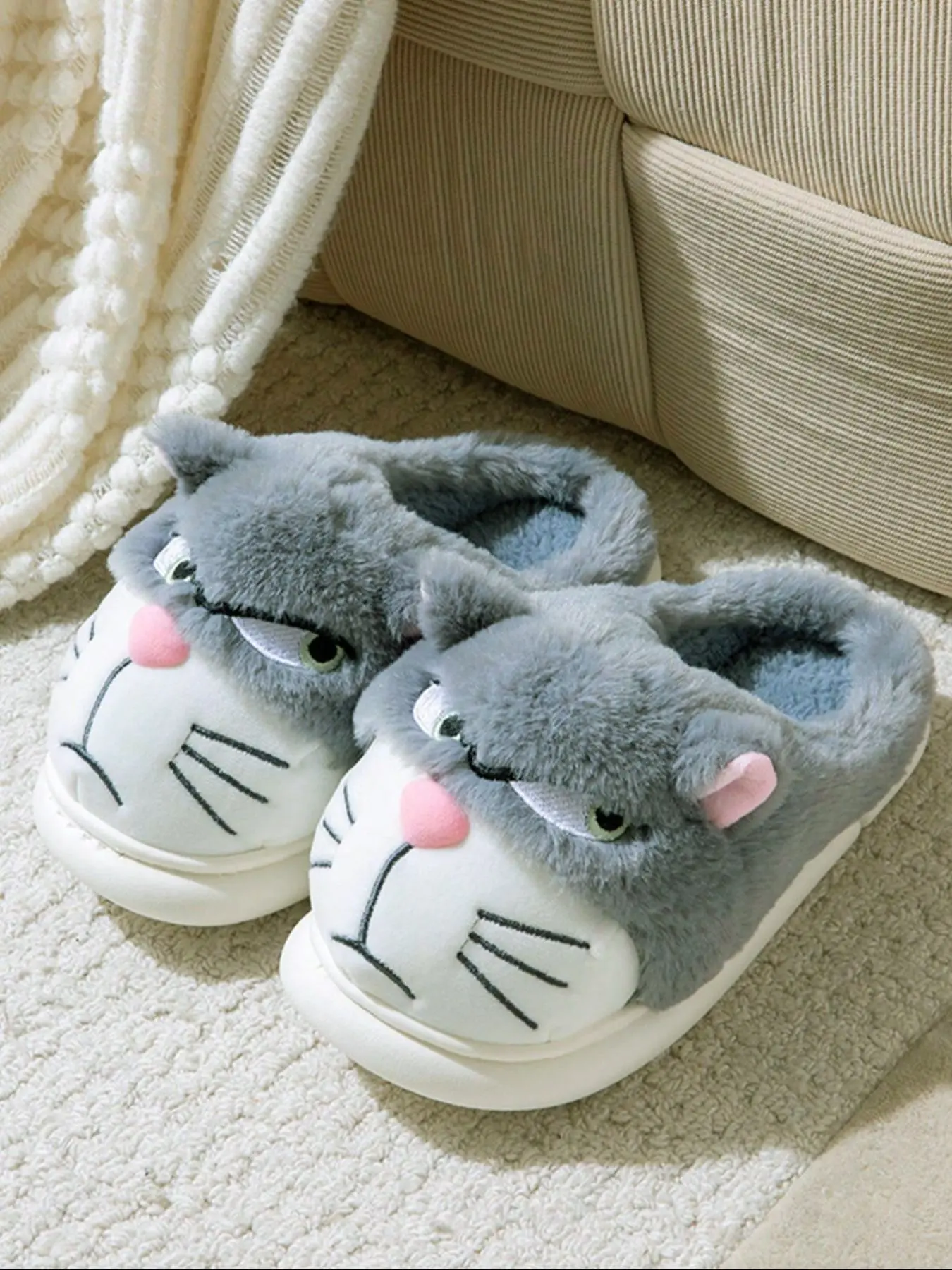 Women's Winter New Cute Cat Cotton Slippers, Warm Comfortable Breathable Thick Soled Slippers, Home Wear, Slippers Indoor, Home Shoes, Fluffy House Slippers, Cross-Border Cotton Slippers