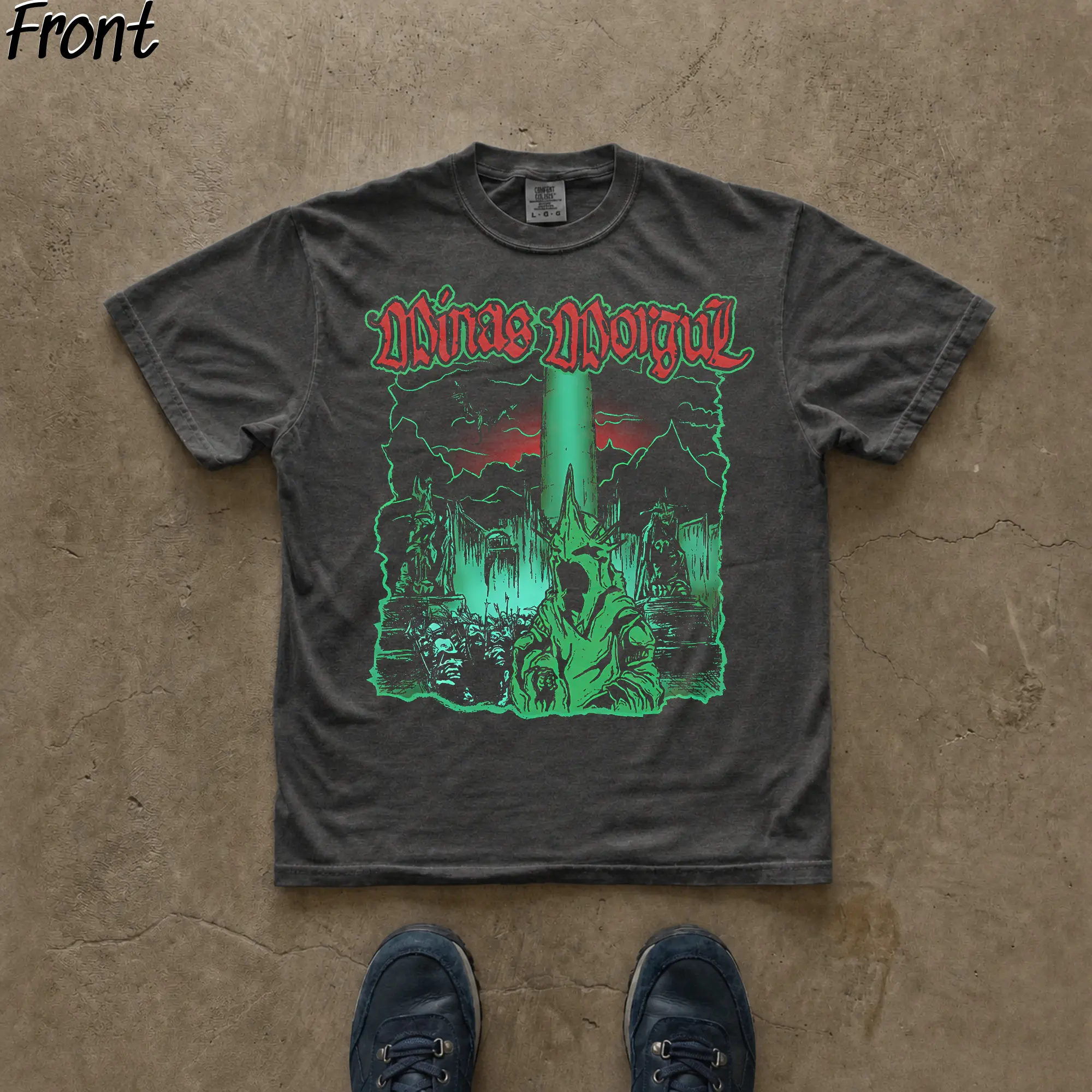 Gildan Men's Short-Sleeve Round Neck Vintage Graphic Tee, Lord of The Rings Minas Morgul Nazgul Print Menswear Casual Streetwear Top, Shortsleeve, Mens Clothing, Tshirt, Vintage Graphic Tees