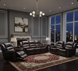 Premium Real Leather Manual Rocking Recliner Chair & Sofa Set - Breathable Genuine Leather Living Room Seating with Smooth Rocking Feature