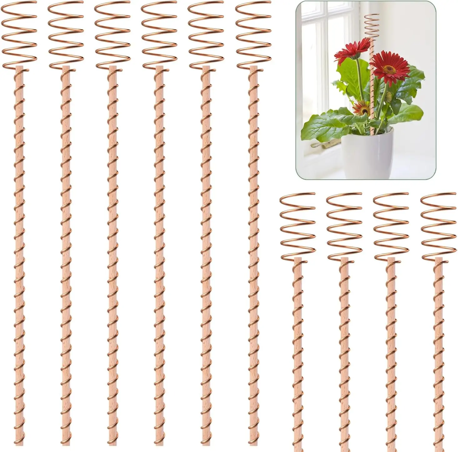 10 Pack 13.5" Electroculture Plant Stakes, Long Copper Garden Stakes, Electroculture Copper Coil Antennas for Growing Garden, High-Yield, Eco-Friendly