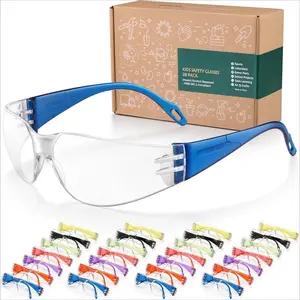 GJ-SQ-SGL002 28 Pack Kids Safety Glasses, ANSI Z87.1 Child Size Protective Goggles in 7 Colors, Scratch and Impact Resistant Clear Lens Eyewear with Color Frame for Nerf Party/Science/School Projects