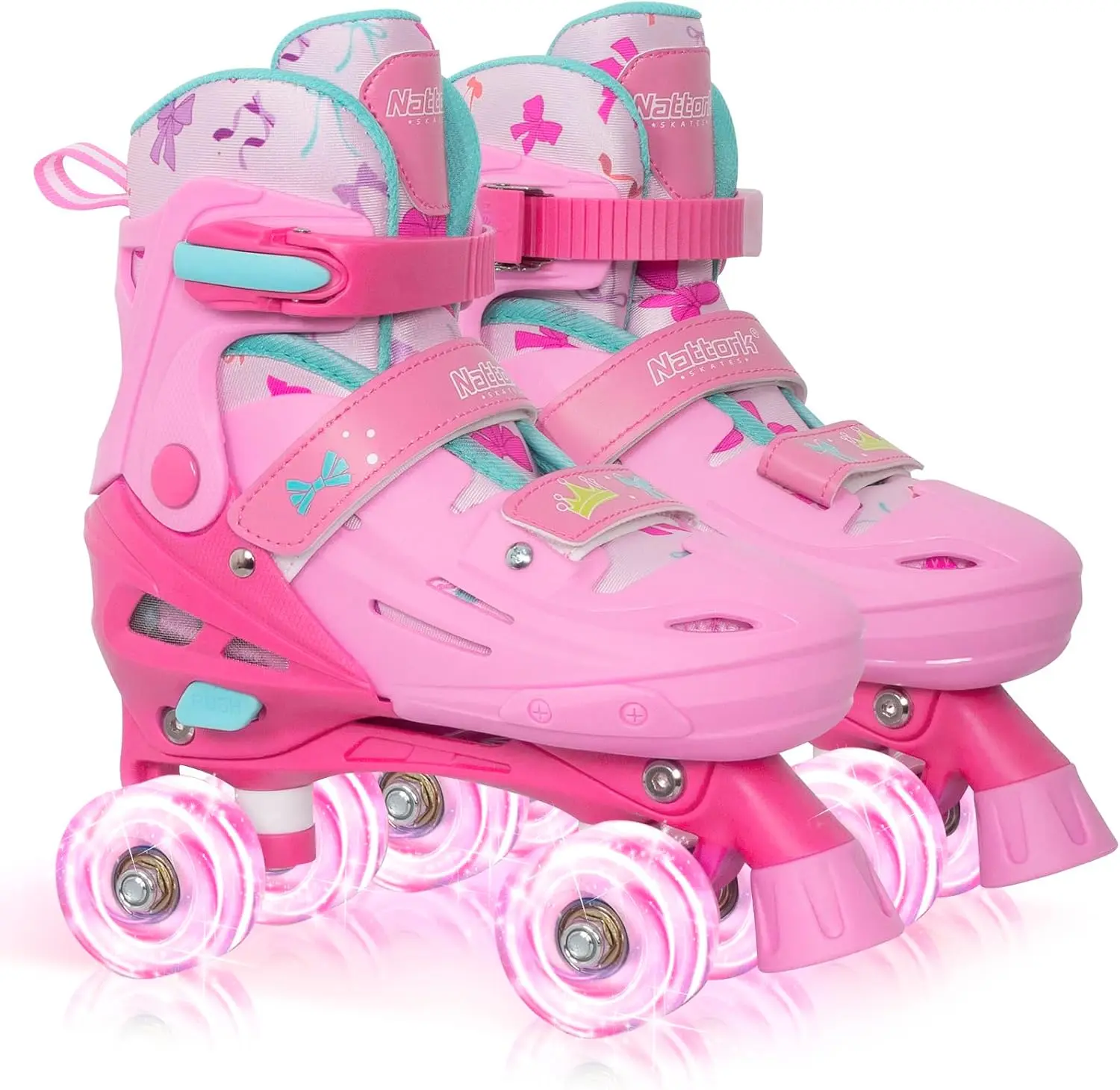 Adjustable Kids Quad Roller Skates Ages 4-12 for Girls Boys, Princess Tie-Dye Self-Powered Light Up Flashing Wheels, Beginner Training Quad Skates Indoor Outdoor Recreation Sports Equipment, Birthday Christmas Easter Holiday Gift