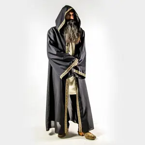 Celtic Robe | Medieval Sorcerer Cloak with Hood: Black Costume Menswear