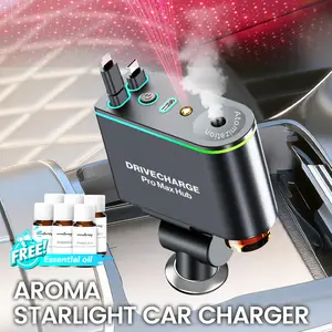 2025 5-in-1 Smart Car  & Aroma Diffuser – Starry Sky Mood Light, Auto-Sensing Fast Charging, Retractable Cable, 3 Signature Scents – The Ultimate Car Upgrade & Gift for Men Starlight USB Charger