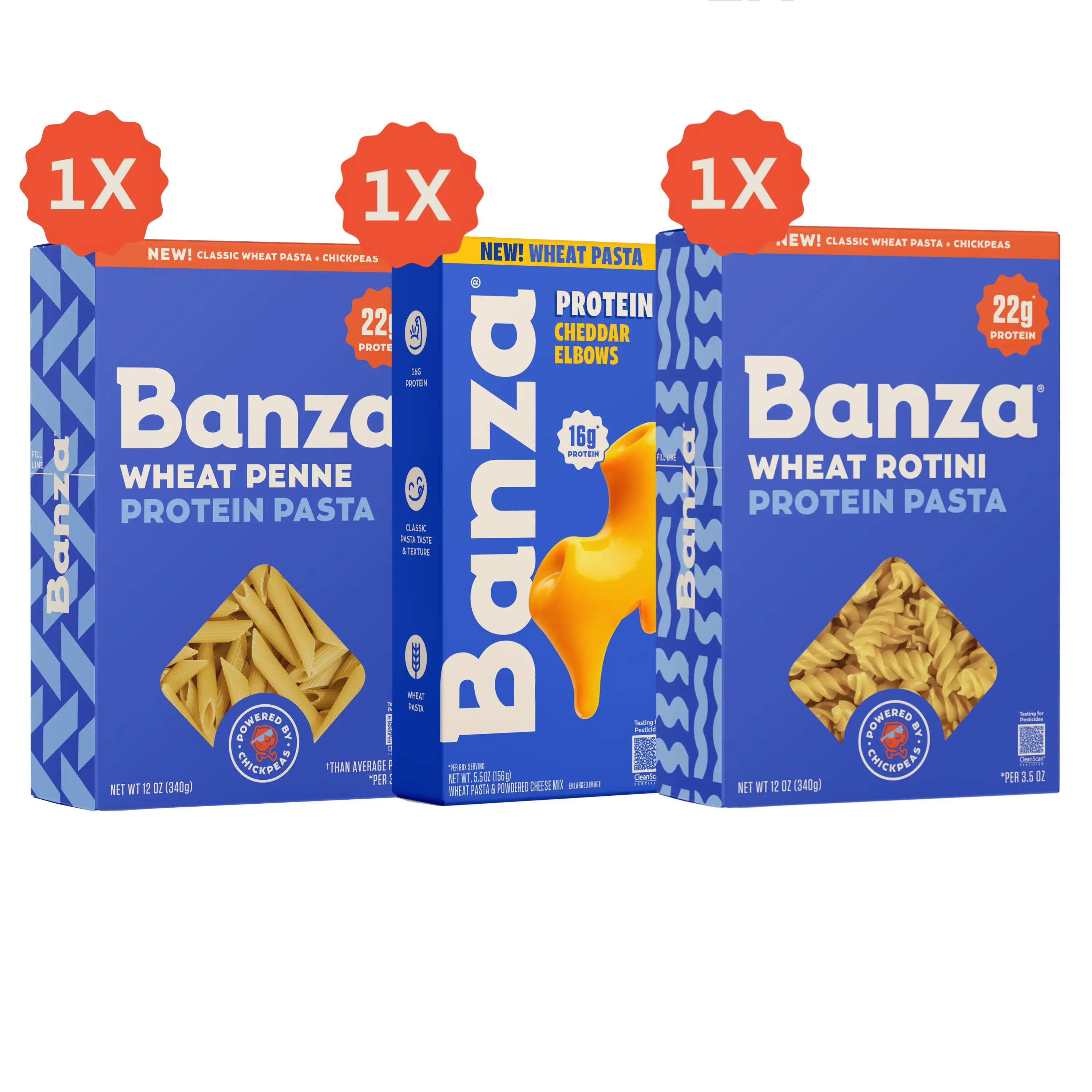 Banza Wheat Pasta & Mac & Cheese Variety 3ct Pack TikTok Excusive - High Protein Pasta Include Penne, Rotini, and Cheddar Elbows