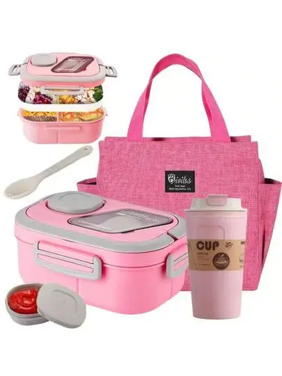 Pink Set 1 (Lunchbox + Coffee Cup + Food Bag)
