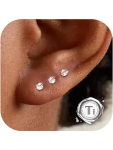 3pcs G23 Titanium Nose Stud Helix Piercing Jewellery 16G 18G 20G Tragus Conch Labret Piercing Hypoallergenic Titanium Earrings Cartilage Tragus Helix Earrings Nose Studs Lip Bar for Women