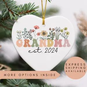 Grandma Ornament, Personalized Grandma Wildflowers Ornament, Grandma Est 2024, Pregnancy Announcement, Custom Grandma Ornament,Grandma Gifts