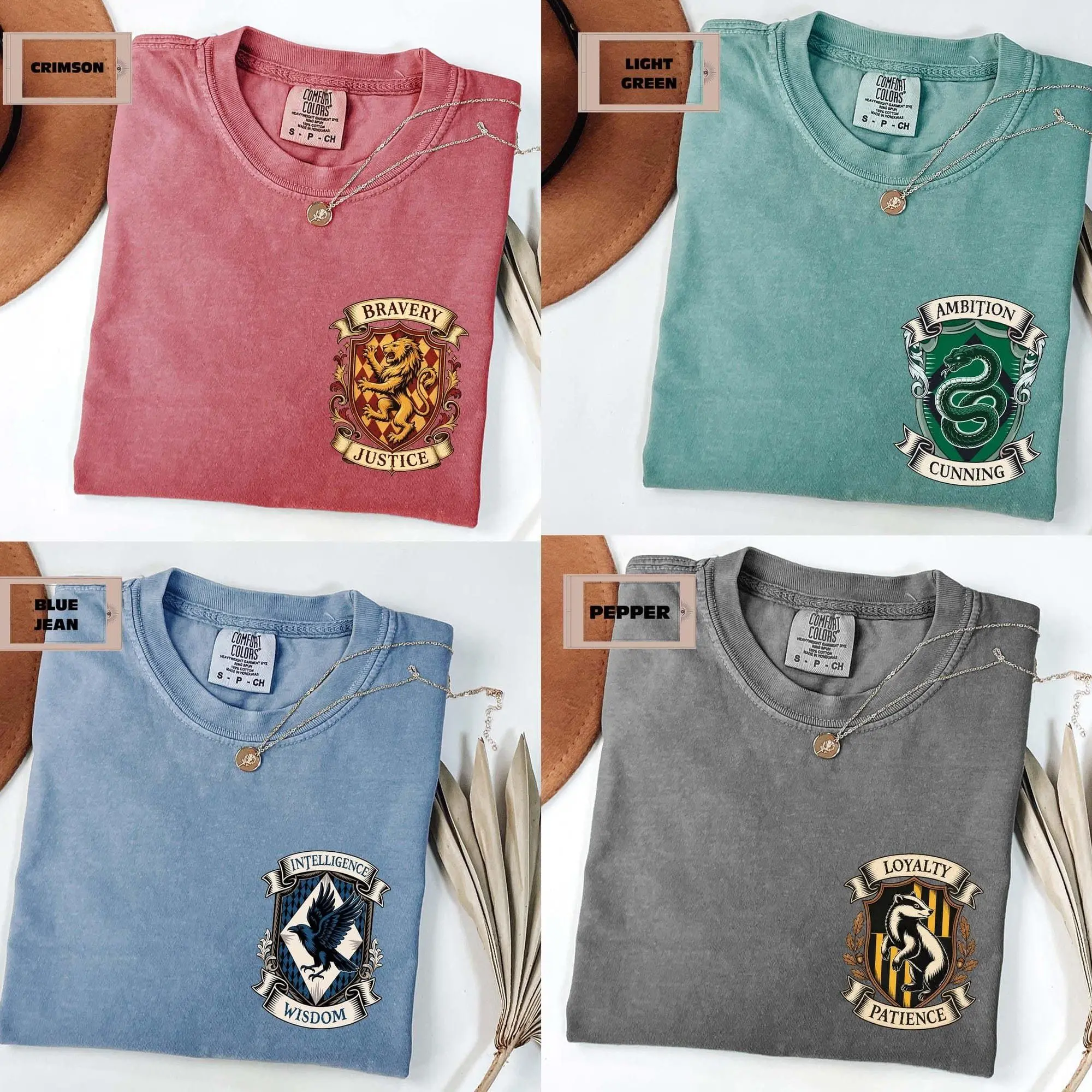 Comfort Colors Wizard House Shirt Set, Magic House Crest T-Shirt, Book Lover Gift