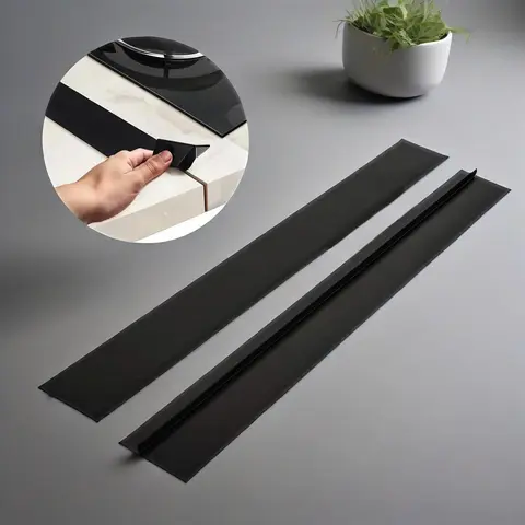 1-2Pcs Universal Self-Adhesive Silicone Stovetop Gap Covers, Easy-Clean Wide Heat-Resistant Counter Sealing Strip Filler Guard for Modern Kitchen Black Appliance Side Protection (2pack-black Option)