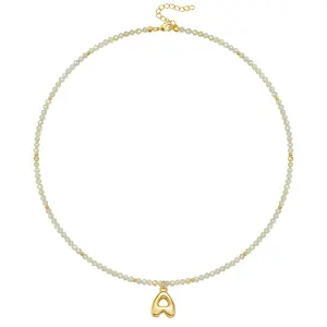 KISSYAN Beaded Initial Necklace for Women, 14K Gold Plated Bubble Letter Pendant Rainbow Gemstone Choker Colorful Summer Beach Jewelry