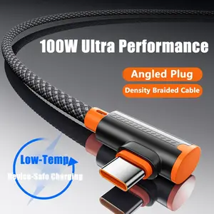 90 Degree Bend Data Cable 100w Fast Charging Line, Type C USB-C Charger Compatible with iPhone 17 Pro, Switch, Macbook Pro, iPad