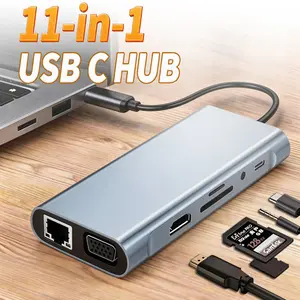11-in-1 USB C HUB Multiport Adapter,USB C Docking Station with 4K HDMI,VGA,78W PD,Ethernet,SD/TF,Audio,USB 3.0 Port,Laptop Dock for MacBook Pro/Air,iPad,Windows